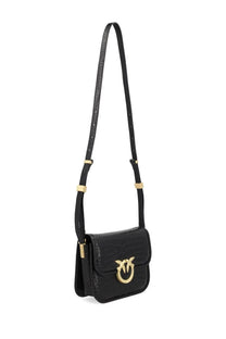 Pinko women’s mini love bag black crossbody with black crocodile-textured leather and gold-tone bird clasp