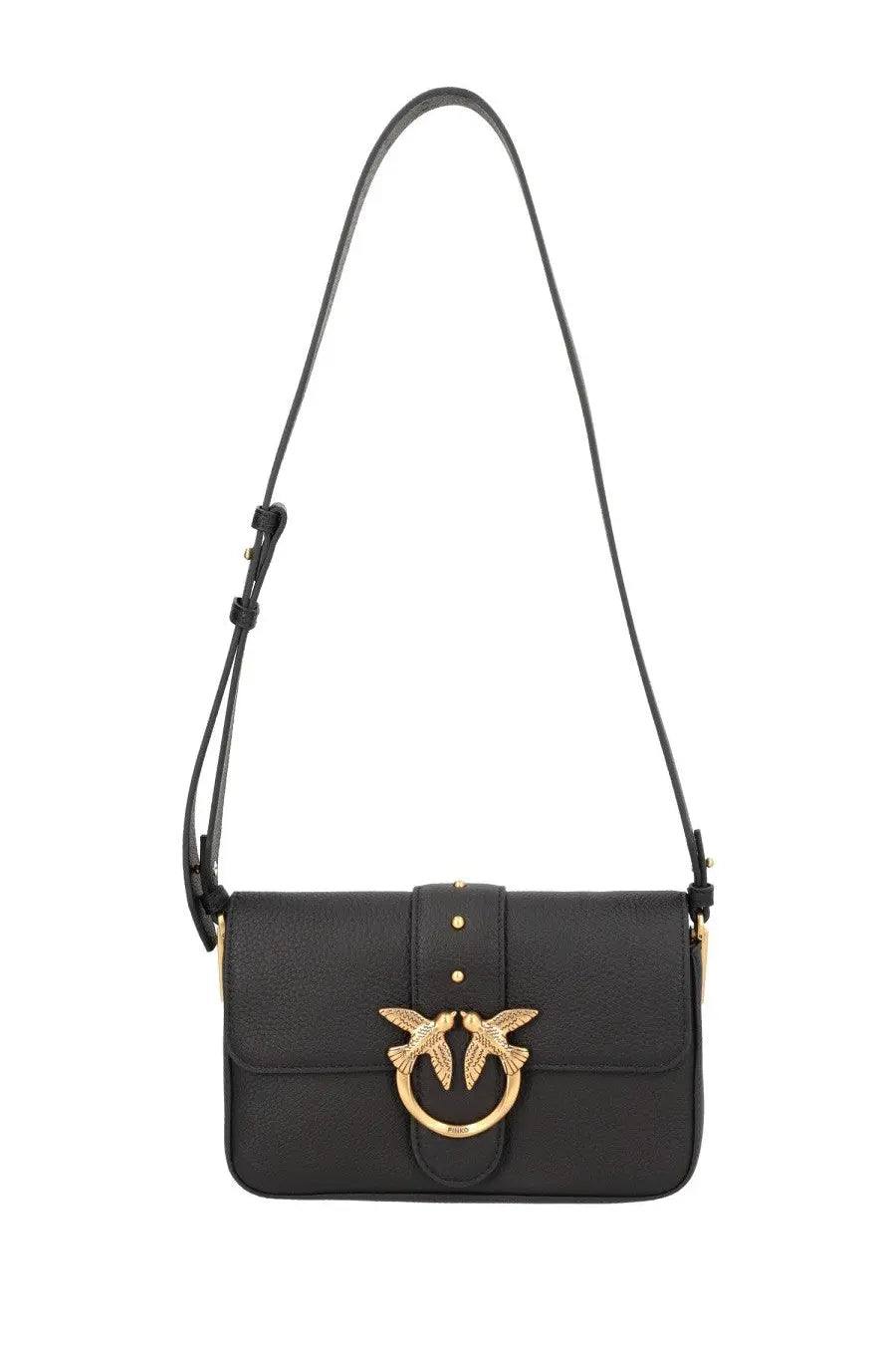 Pinko women’s mini love bag black leather crossbody bag with gold-tone bird clasp and adjustable strap