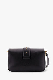 Pinko women’s mini love bag black leather crossbody bag with gold-tone hardware and minimalist flap closure
