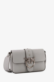 Pinko women’s mini love bag grey leather crossbody bag with silver-tone bird clasp for stylish everyday use