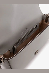 Pinko women’s mini love bag grey leather crossbody bag with silver hardware and zippered interior compartment