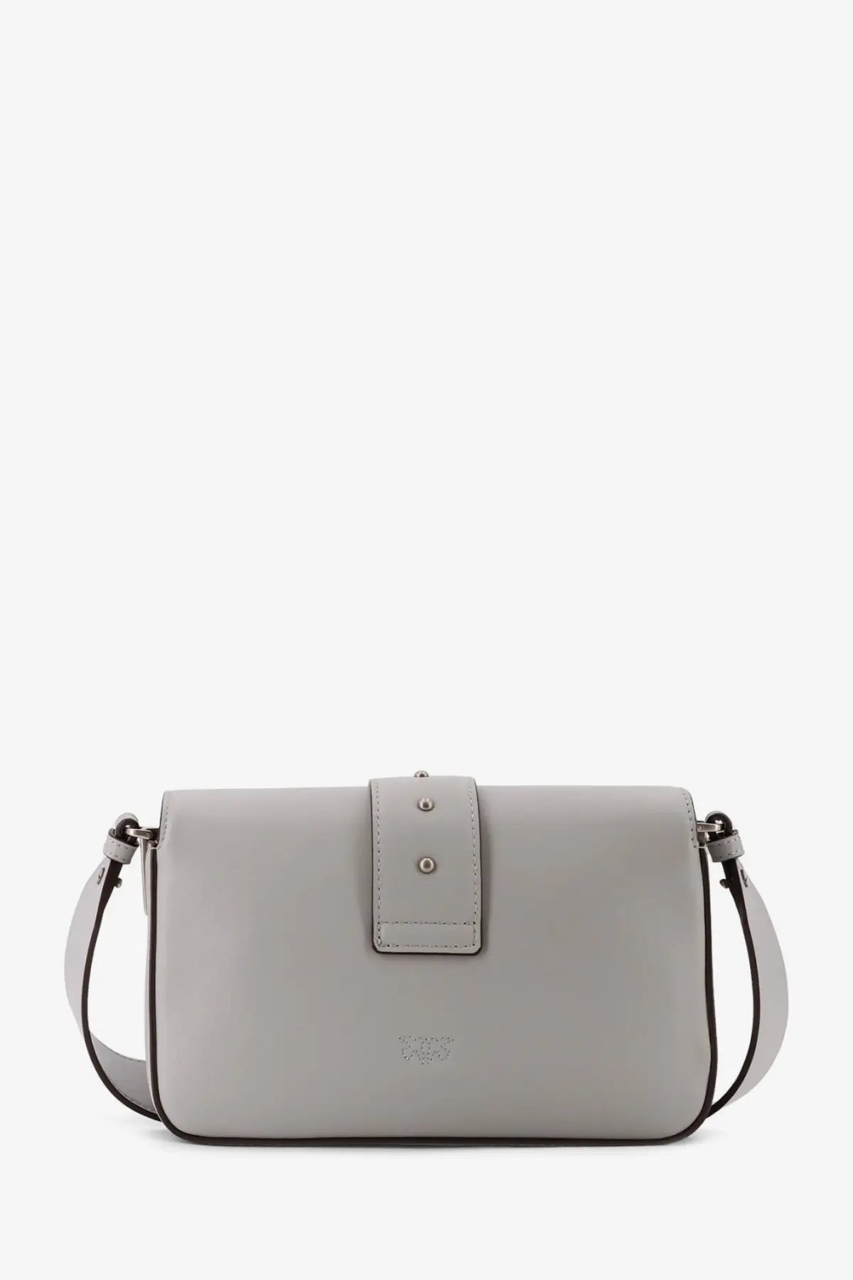 Pinko women’s mini love bag grey leather crossbody bag with light gray leather and black trim accents