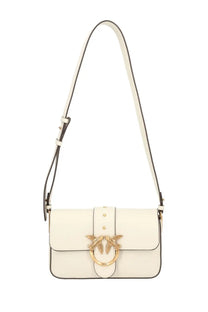 Pinko women’s mini love bag white cream-colored faux leather crossbody with gold-tone bird clasp and black trim