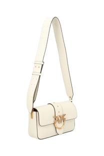 Pinko women’s mini love bag in cream leather with gold bird clasp and perforated strap details