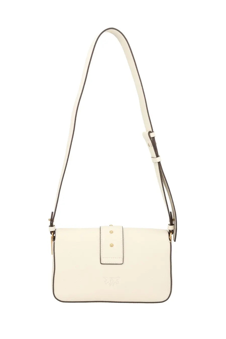 Pinko women’s mini love bag white cream leather crossbody bag with black trim and gold-tone hardware