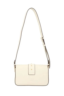 Pinko women’s mini love bag white cream leather crossbody bag with black trim and gold-tone hardware