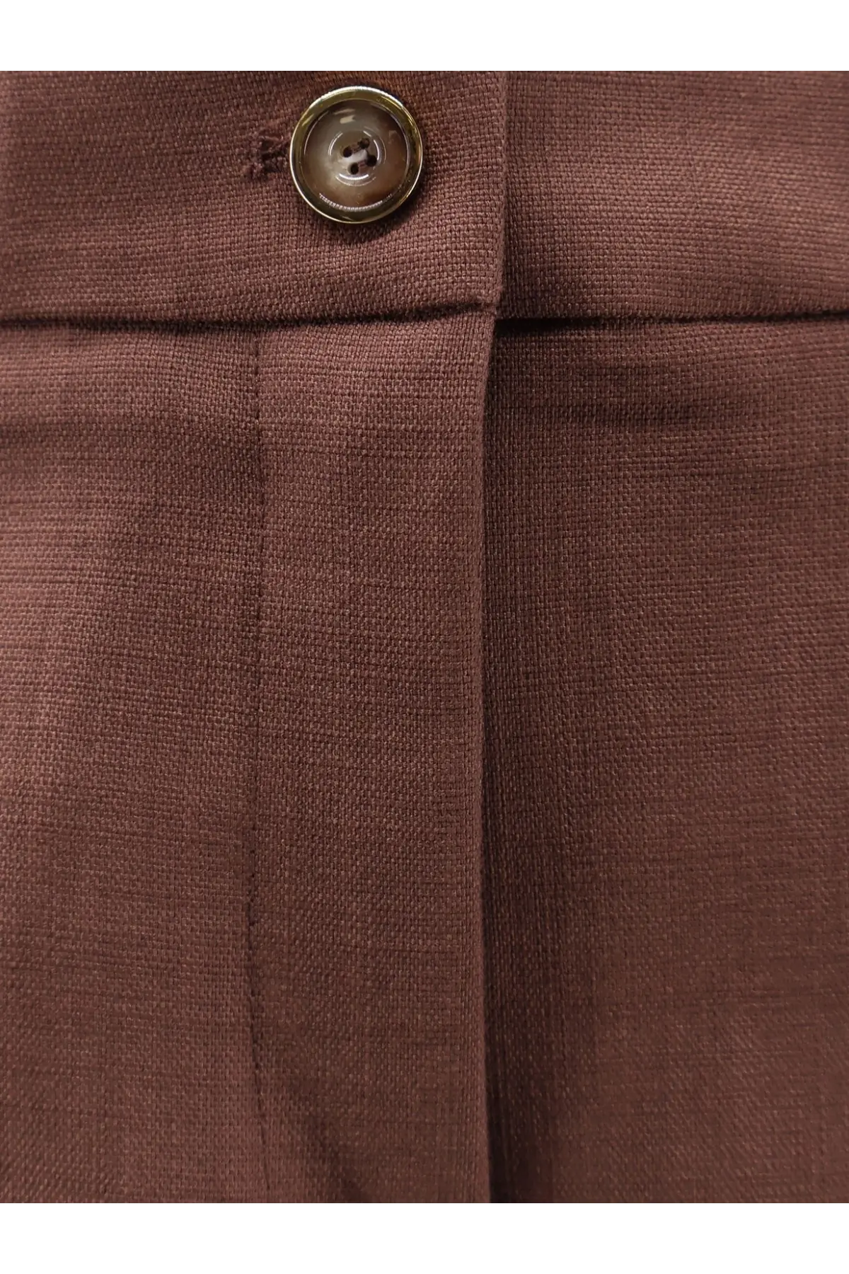 Pinko women’s new serenidad brown viscose trousers with metallic button detail and a linen texture