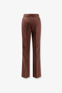 Pinko women’s new serenidad viscose trousers in brown with a straight-leg cut and smooth satin glossy finish