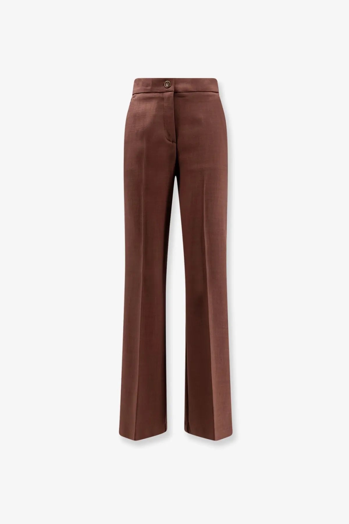 Pinko women’s new serenidad brown viscose trousers with wide-leg tailored fit and subtle creases