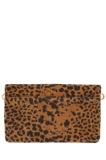 Pinko women’s pochette small con tracolla patterned clutch in tan and black leopard print with gold-tone hardware