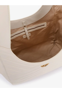 Cream-colored quilted leather tote bag with gold-tone clasp and zipper pull pinko women’s shoulder bag bia