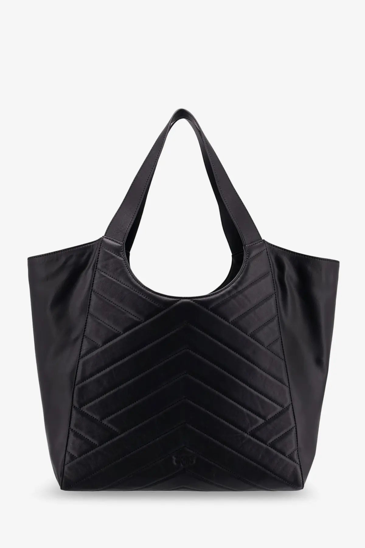 Pinko womens black quilted leather shoulder bag with chevron pattern and smooth glossy tote finish
