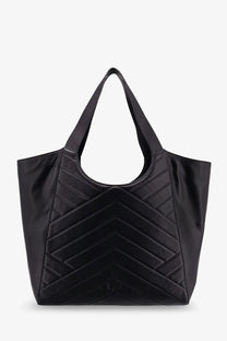 Pinko womens black quilted leather shoulder bag with chevron pattern and smooth glossy tote finish