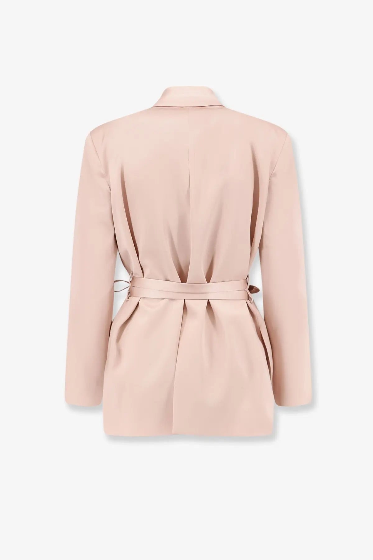 Pinko women’s rapa satin blazer in soft blush pink with tailored fit and matching waist belt