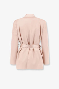 Pinko women’s rapa satin blazer in soft blush pink with tailored fit and matching waist belt