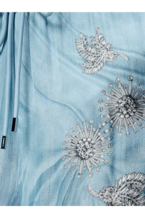 Pinko women’s rikky viscose trousers in light blue denim with silver beaded floral and starburst embroidery