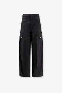 Black pinko women’s rosalin high-waisted cotton cargo trousers with wide legs and flap pockets