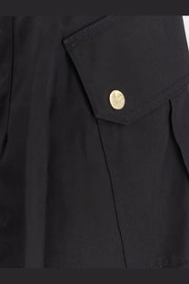 Black utility jacket pocket with gold toned circular button on pinko women’s rosalin cotton trousers black