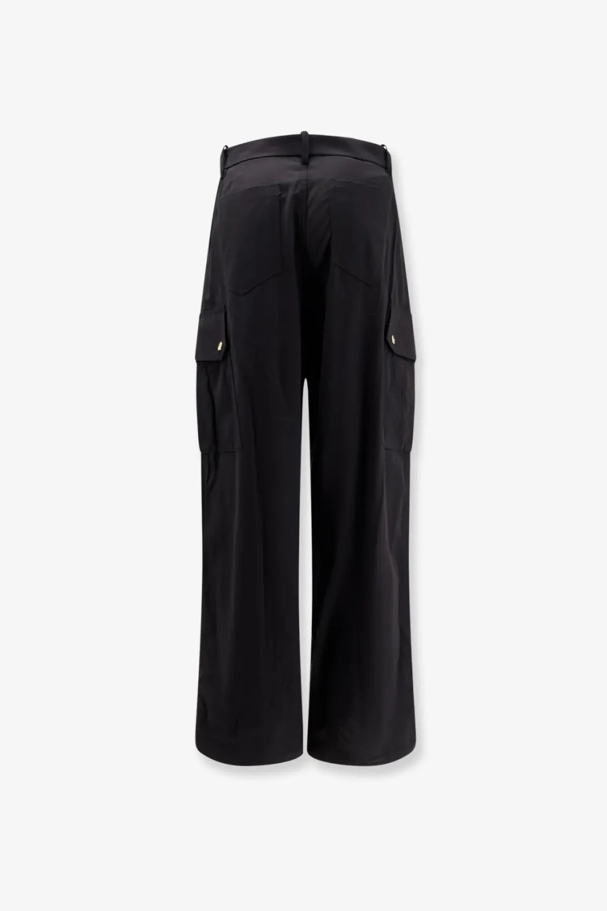 Pinko women’s Rosalin black cotton wide-leg cargo trousers with large side pockets and sleek modern design