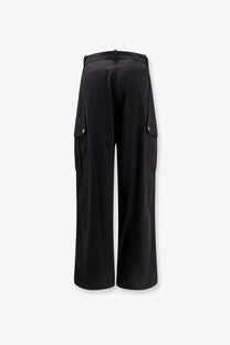 Pinko women’s Rosalin black cotton wide-leg cargo trousers with large side pockets and sleek modern design
