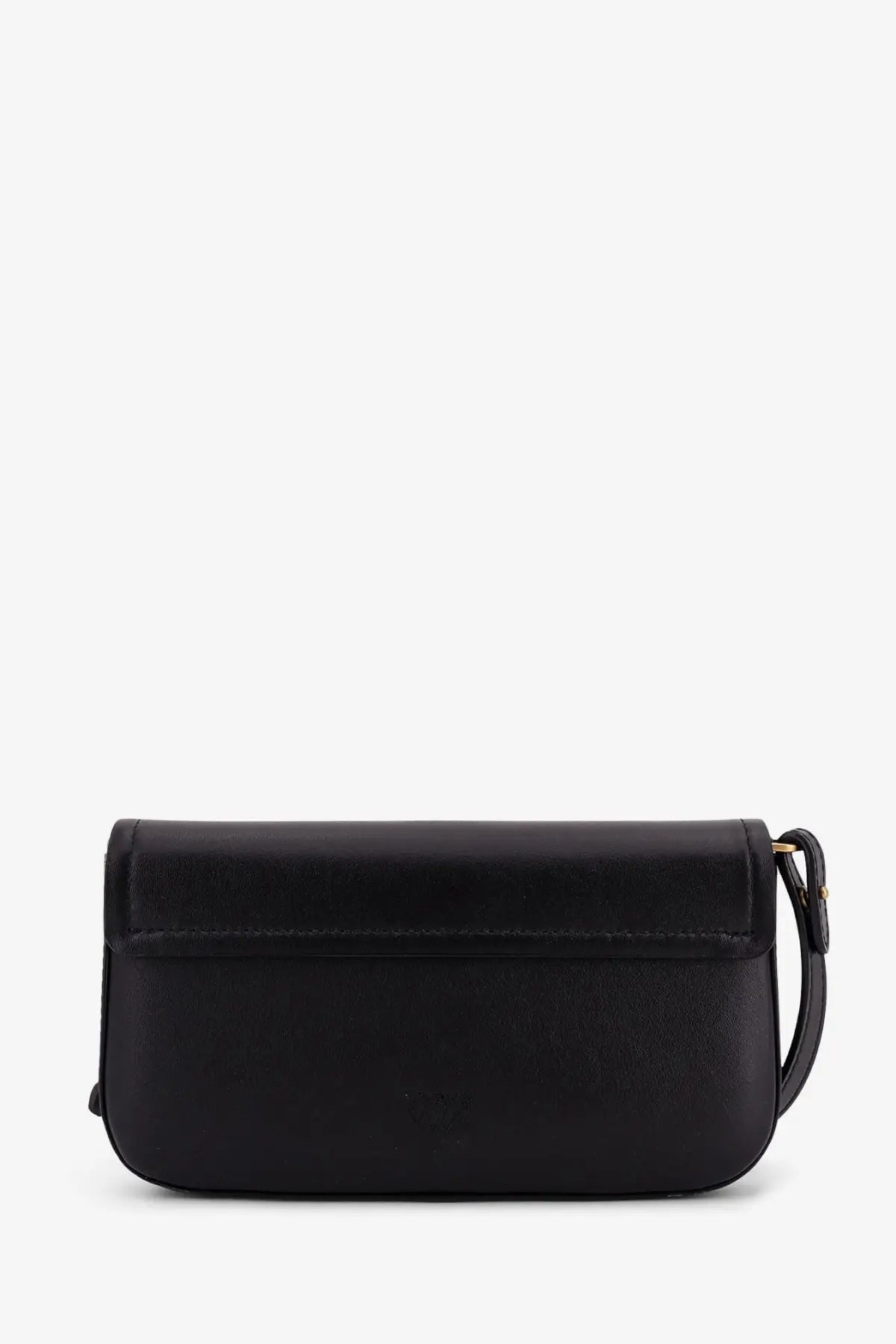 Pinko women’s saddle flat black leather crossbody bag with a sleek minimalist design and gold-tone hardware