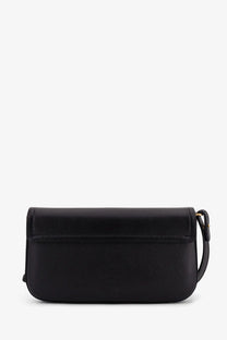 Pinko women’s saddle flat black leather crossbody bag with a sleek minimalist design and gold-tone hardware