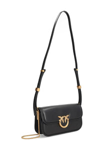 Pinko women’s small love bag black in black leather with gold-tone bird clasp and chain strap crossbody bag