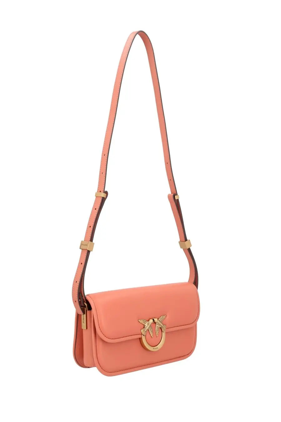 Pinko womens small love bag coral leather crossbody bag with gold bird clasp and adjustable strap