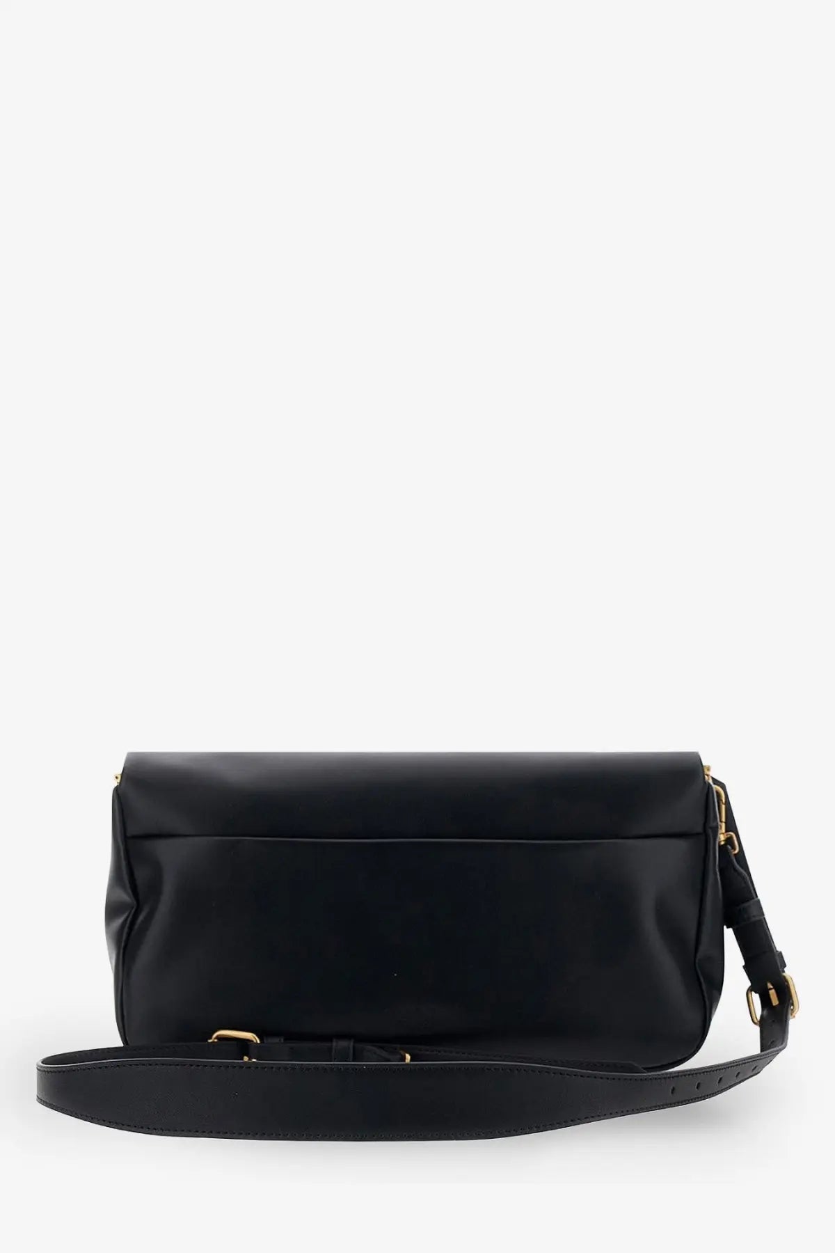 Pinko women’s soft horizontal black leather crossbody bag with sleek minimalist design and gold-tone hardware accents
