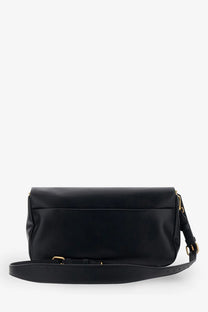 Pinko women’s soft horizontal black leather crossbody bag with sleek minimalist design and gold-tone hardware accents