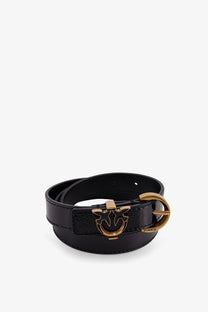Pinko women’s tamboril black leather belt with gold-tone bird buckle and pinko brand engraving