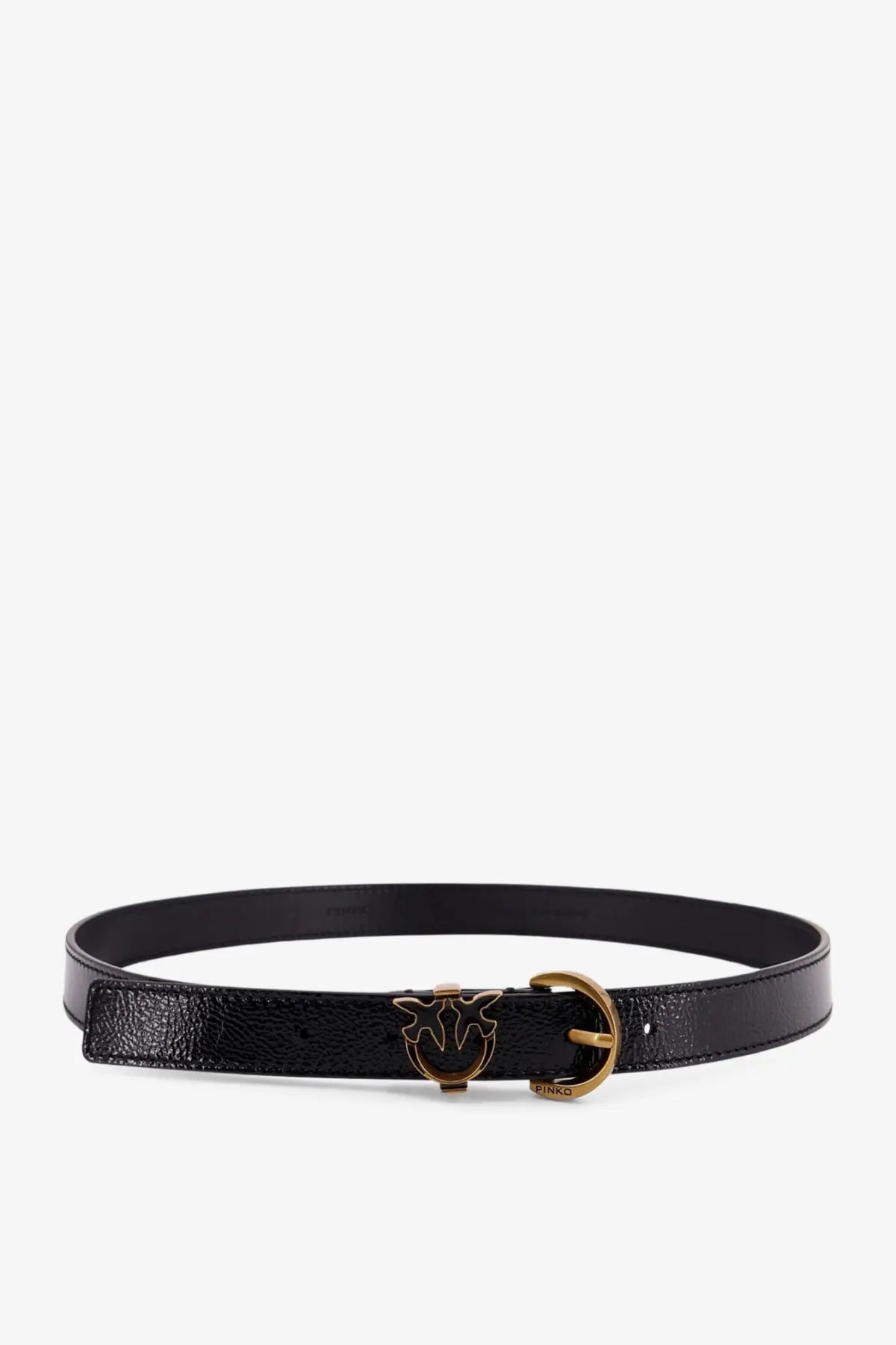Pinko womens tamboril black leather belt with gold-tone paco rabanne logo buckle and textured finish