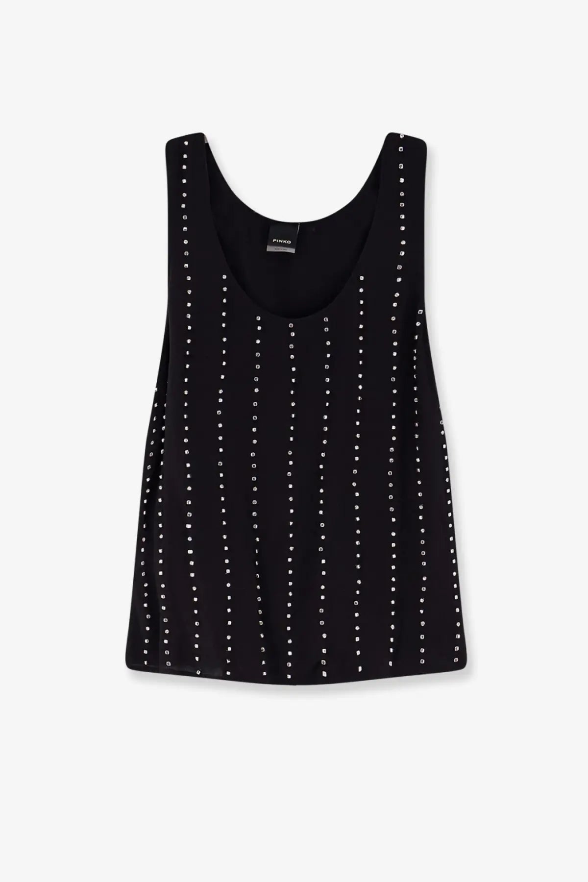 Pinko women’s Tessa viscose sleeveless top in black with vertical rows of small white studs