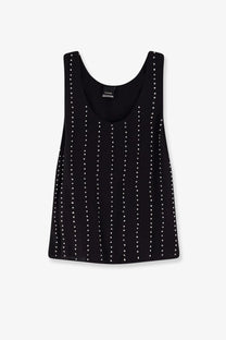 Pinko women’s Tessa viscose sleeveless top in black with vertical rows of small white studs