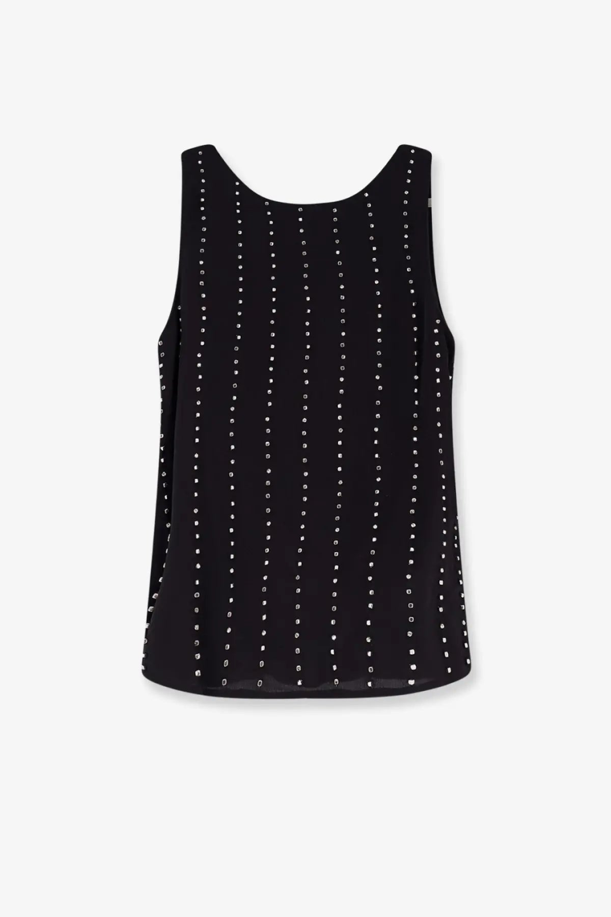 Pinko women’s Tessa black viscose sleeveless top with vertical rows of white studs for stylish casual wear