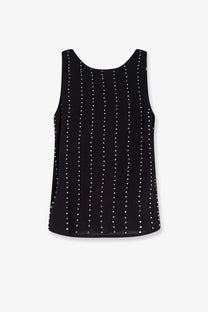 Pinko women’s Tessa black viscose sleeveless top with vertical rows of white studs for stylish casual wear