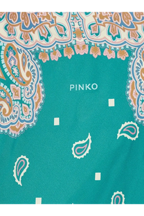 Teal-colored bandana with intricate paisley and floral patterns paired with pinko womens viscose and silk blend synchro top gold