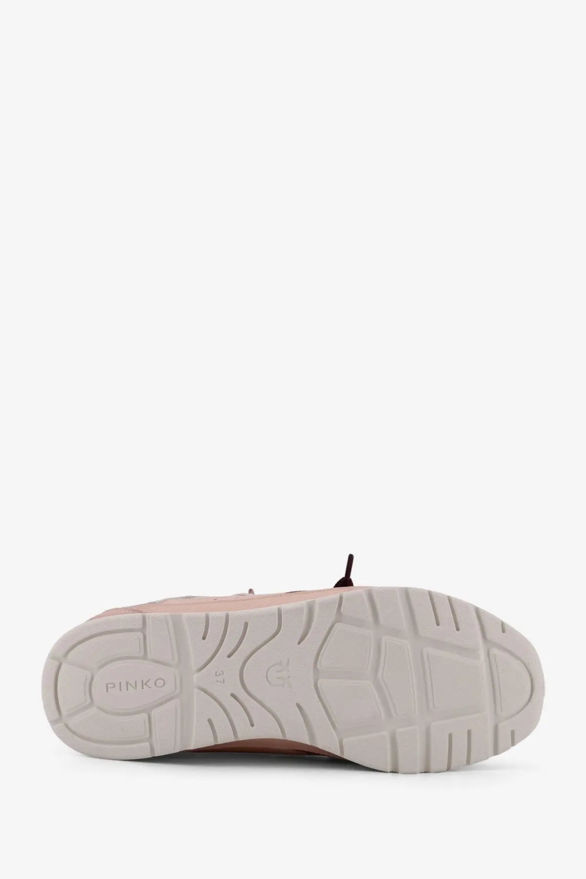 Pink leather sneaker with white rubber sole and Pinko embossed branding in Pinko women’s Yulia mesh sneakers pink product