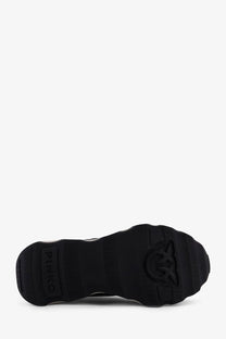 Black rubber sole with embossed pinko logo and textured tread on Pinko women’s Zoe leather sneakers black