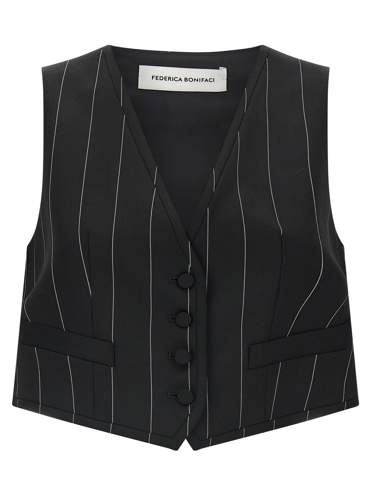 Federica Bonifaci Pinstriped Crop Vest Black