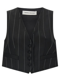 Federica Bonifaci Pinstriped Crop Vest Black