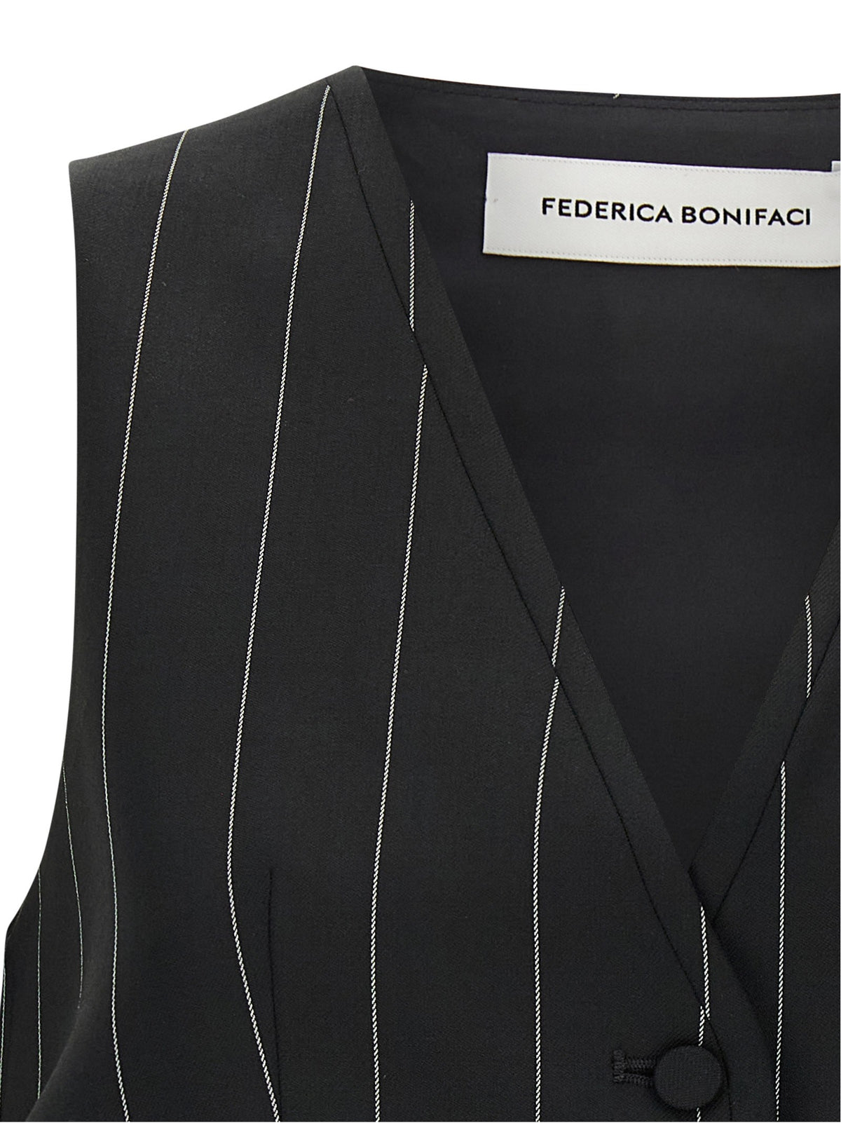 Federica Bonifaci Pinstriped Crop Vest Black, view 3
