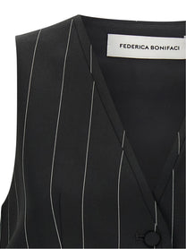 Federica Bonifaci Pinstriped Crop Vest Black, view 3
