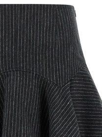 Ganni Pinstriped Flannel Skirt Grey