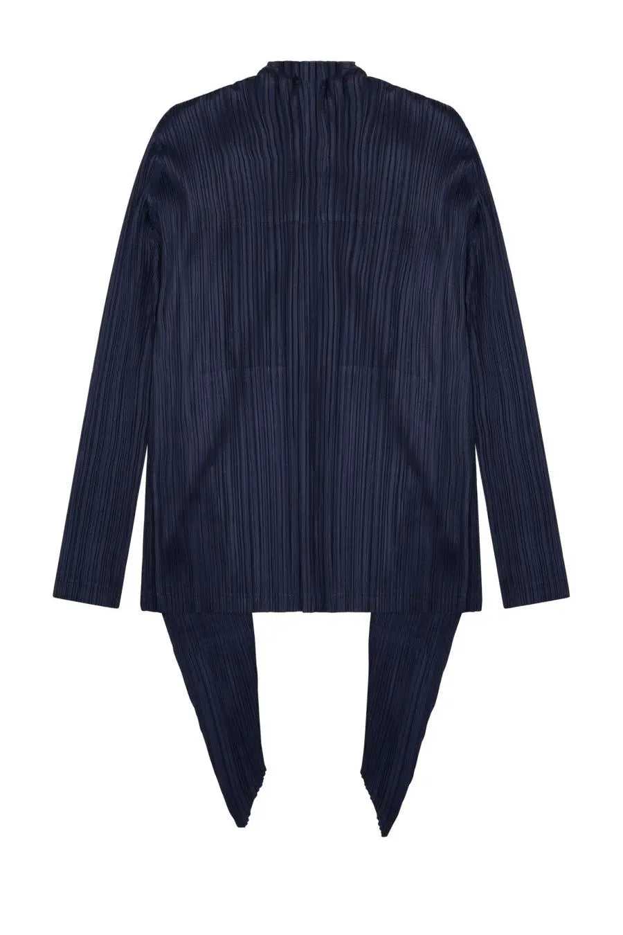 Pleats please issey miyake women’s dark blue pleated long-sleeved top with high collar and asymmetrical hem