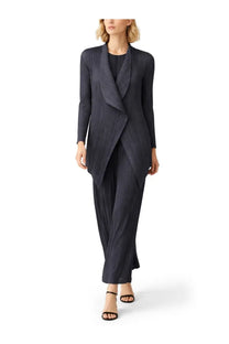 Pleats please issey miyake women’s sleek dark gray pleated knit blazer with draped front and long sleeves