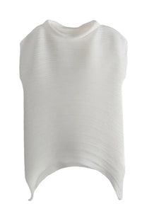 Pleats please issey miyake women’s white sleeveless ribbed top with a curved hemline