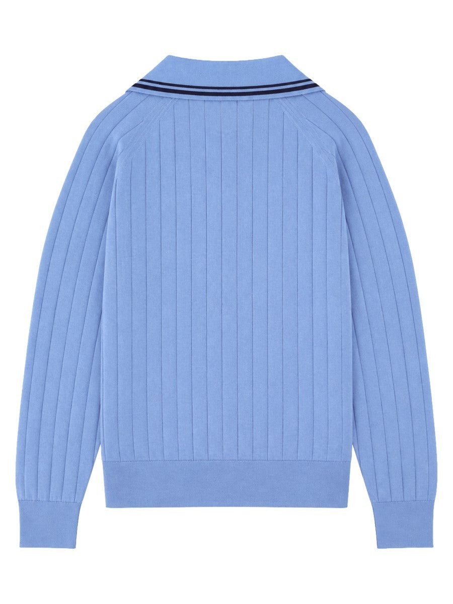 Wales Bonner Men's Polo Ribbed with Neck Blue, view 2
