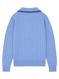 Wales Bonner Men's Polo Ribbed with Neck Blue, view 2