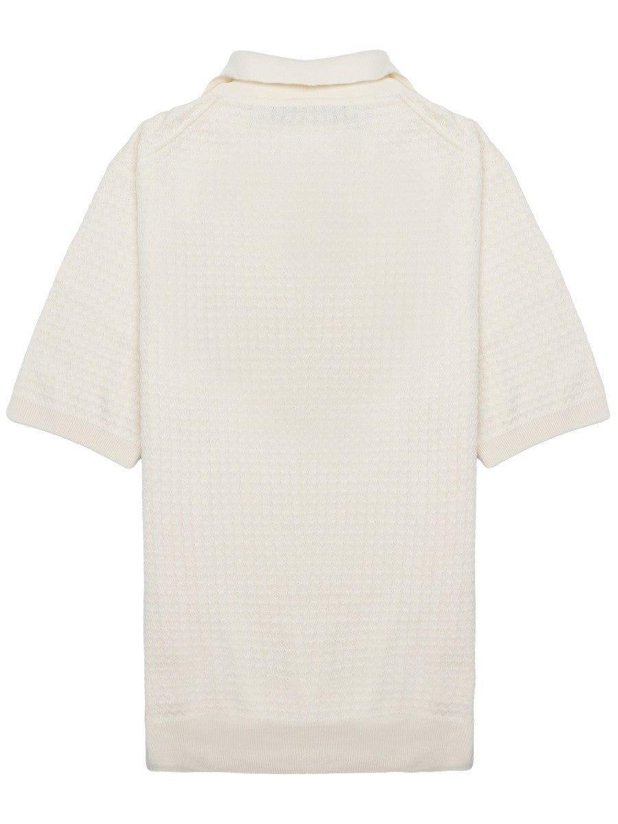 Luigi Gentile Men's Polo Capri in Crochet DI Cotone Pink